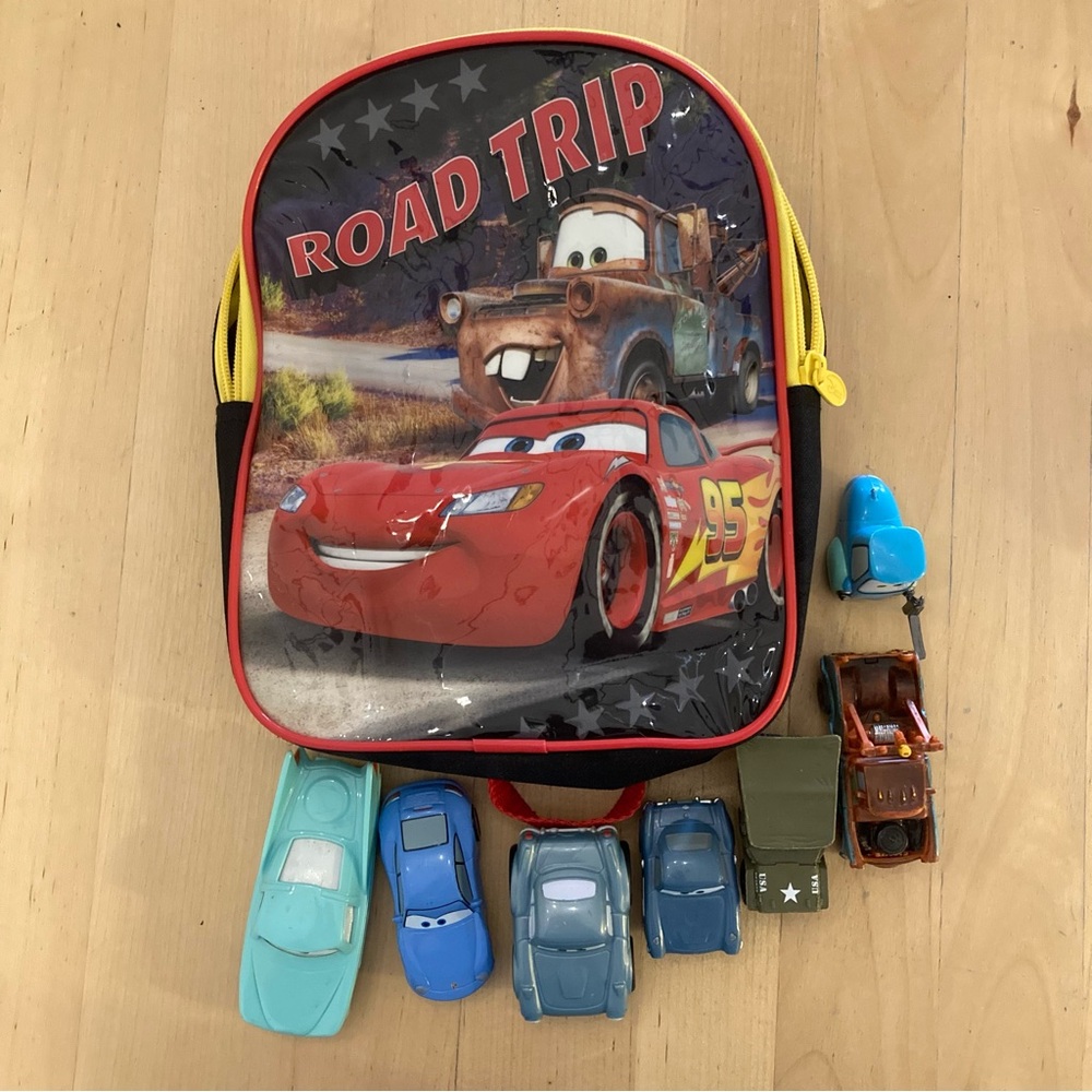 Disney Pixar Cars Mini Backpack ("Road Trip") plus Toy Cars